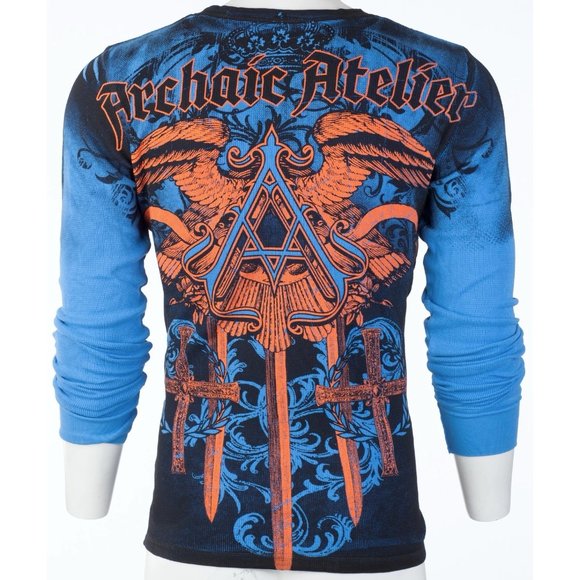 ARCHAIC by AFFLICTION Men's Long Sleeve THERMAL Shirt DAVENTRY Biker Blue $58 - Picture 6 of 8
